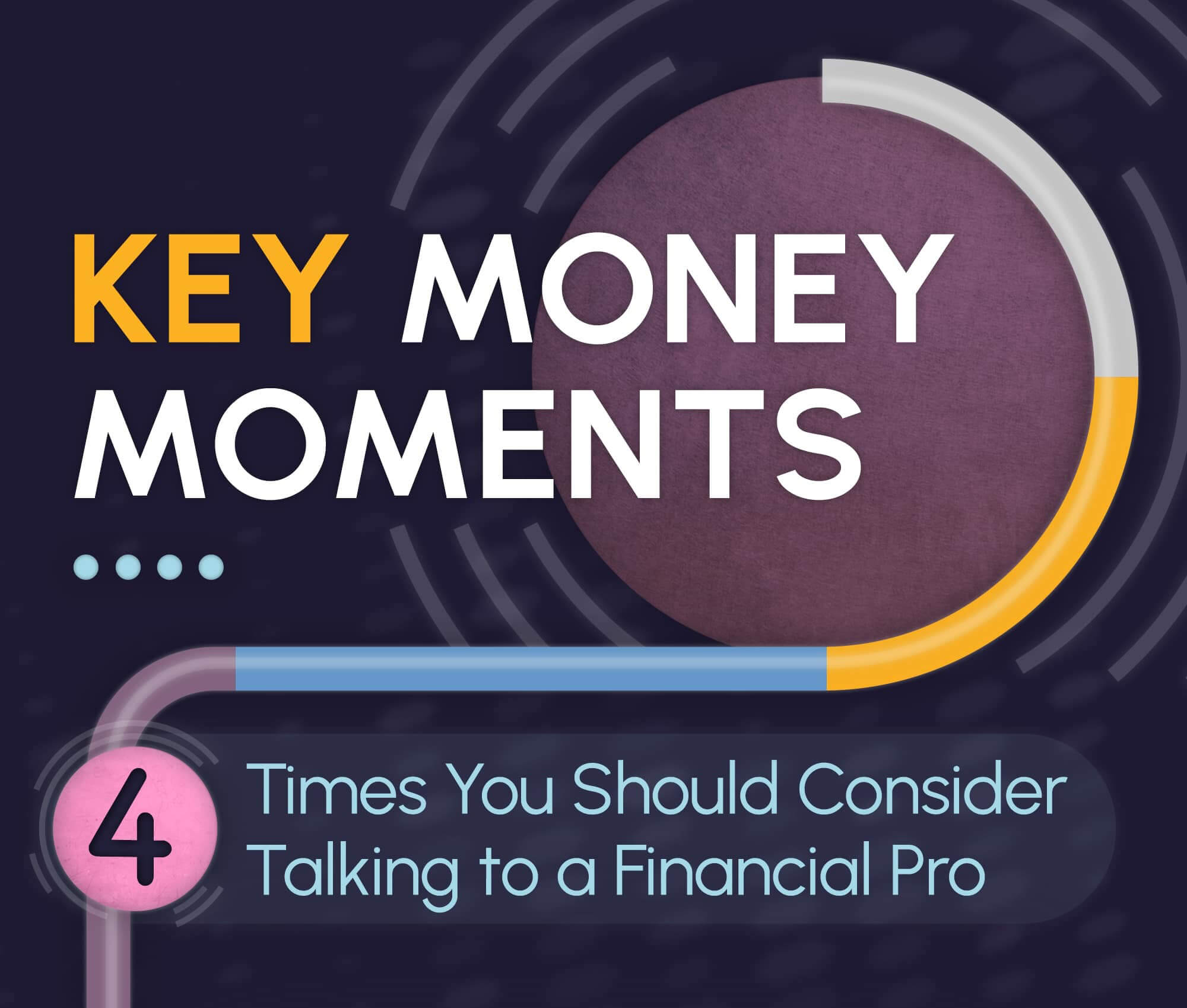 The top of the infographic has a small circular labyrinth and a path exiting the labyrinth that leads down to the title of the infographic. The title is Four Times You Should Consider Talking to a Financial Pro.